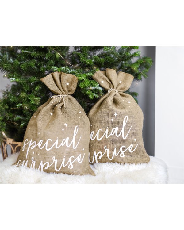 Jute sack Special Surprise, white, 40x55cm