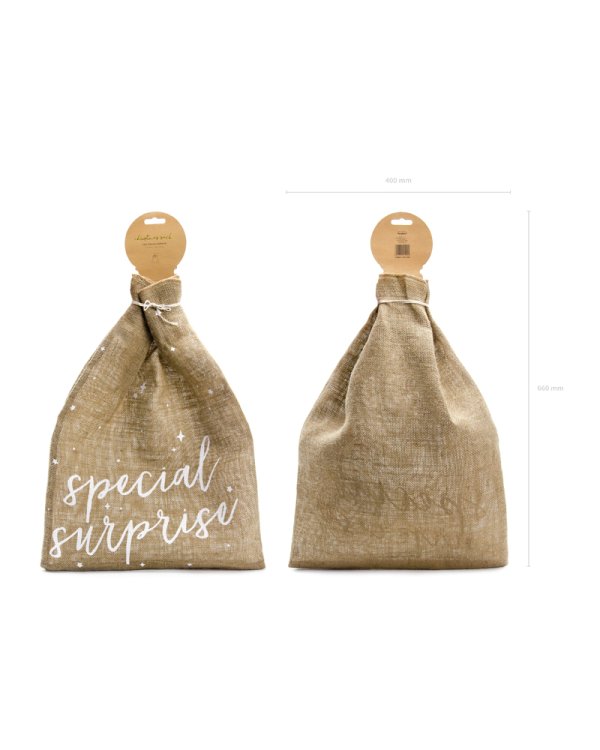 Jute sack Special Surprise, white, 40x55cm