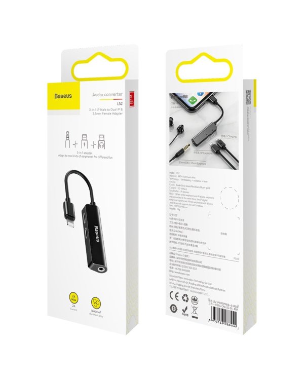 Baseus L52 (3 in 1) Lightning Аудио Адаптер и зарядка для iPhone