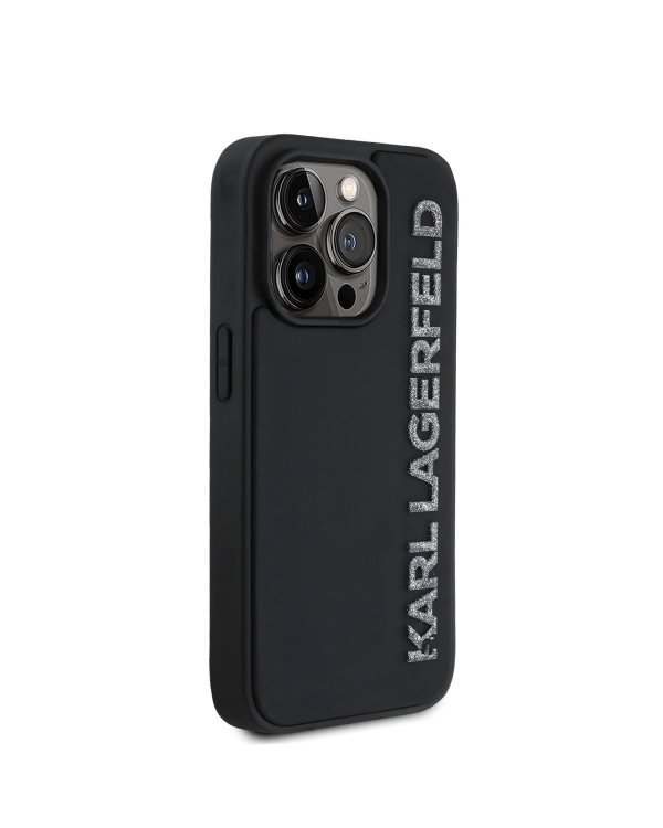 Karl Lagerfeld 3D Rubber Glitter Logo Case Защитный чехол для iPhone 14 Pro / чёрный