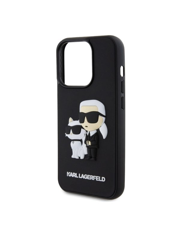 Karl Lagerfeld 3D Rubber Karl and Choupette Case Защитный чехол для iPhone 15 Pro / чёрный