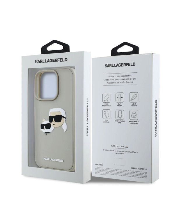 Karl Lagerfeld 3D Rubber Double Heads Case Защитный чехол для iPhone 16 Pro / бежевый