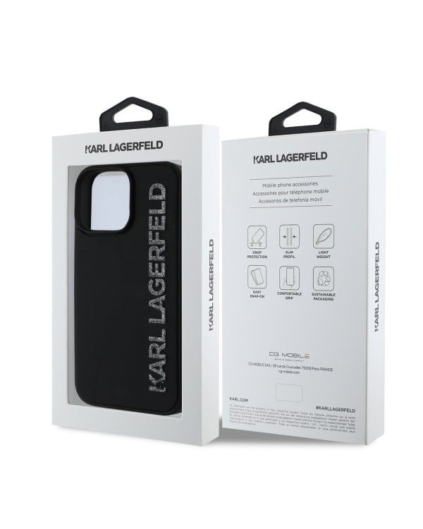 Karl Lagerfeld 3D Rubber Glitter Logo Case Защитный чехол для iPhone 15 Pro Max / чёрный