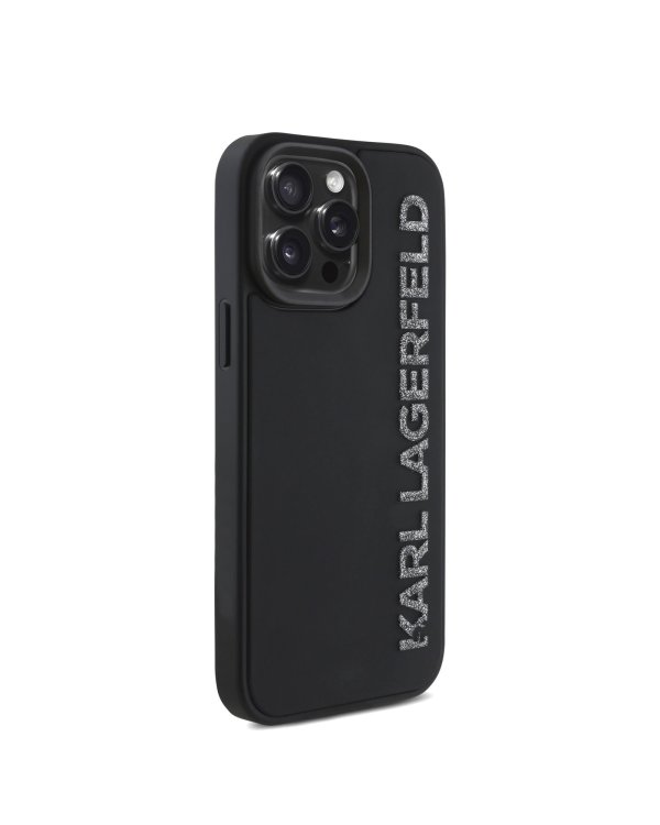 Karl Lagerfeld 3D Rubber Glitter Logo Case Защитный чехол для iPhone 15 Pro Max / чёрный