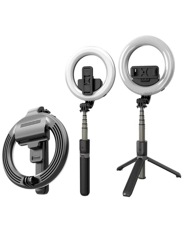 Mocco 4in1 Универсальная палка для селфи с трехцветной светодиодной лампой / штатив / пульт дистанционного управления Bluetooth