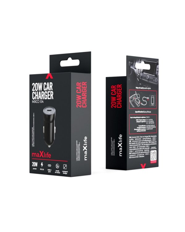 Maxlife MXCC-04 PD QC Автомобильное Зарядное Устройство 1x USB-C / 20 Вт