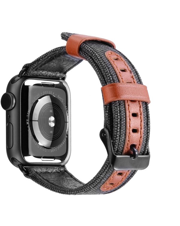 Dux Ducis Canvas Кожанный Ремешок для часов Apple Watch 38 / 40 mm Черный-Коричневый