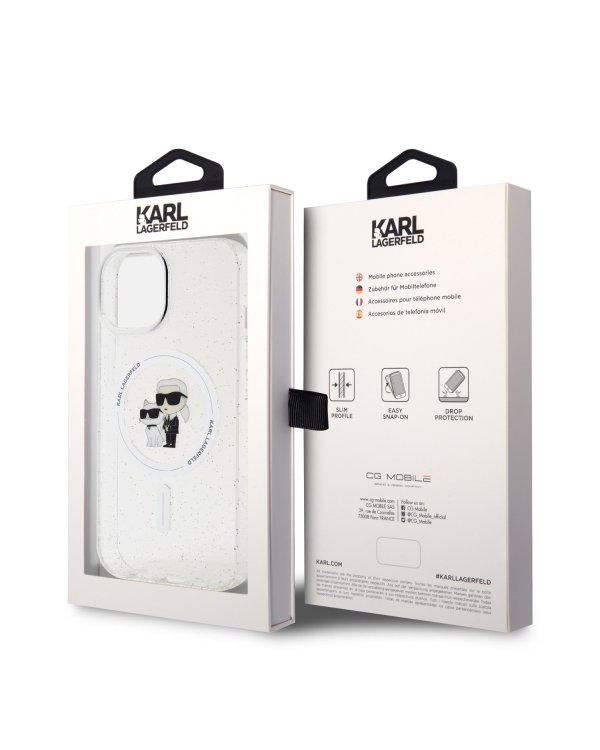 Karl Lagerfeld IML Glitter Karl and Choupette MagSafe Case Защитный чехол для iPhone 15 / прозрачный