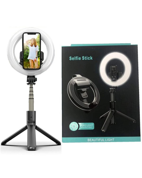 Mocco 4in1 Универсальная палка для селфи с трехцветной светодиодной лампой / штатив / пульт дистанционного управления Bluetooth