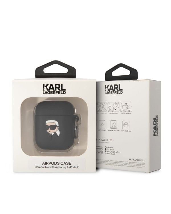 Karl Lagerfeld 3D Logo NFT Karl Head Silicone Case Защитный чехол для AirPods 1/2 / чёрный