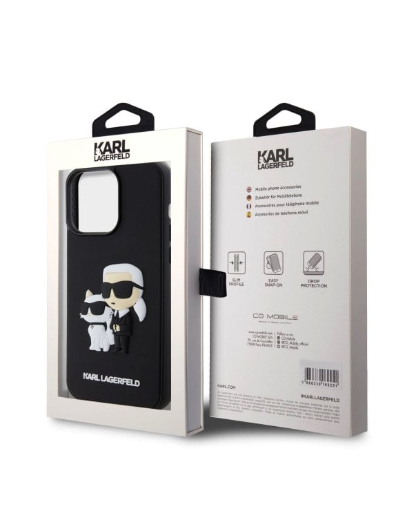 Karl Lagerfeld 3D Rubber Karl and Choupette Case Защитный чехол для iPhone 14 Pro Max / чёрный