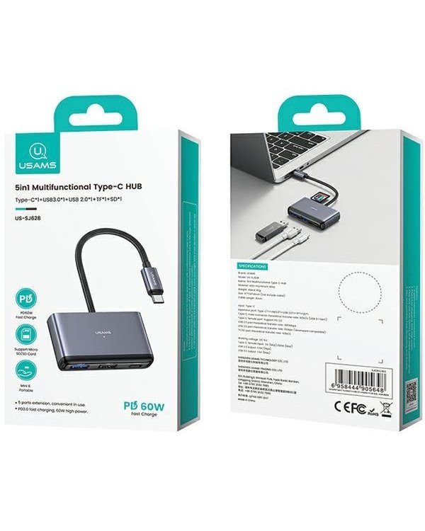 Usams 5in1 USB 2.0 / USB 3.0 / USB-C / TF / SD / USB hub