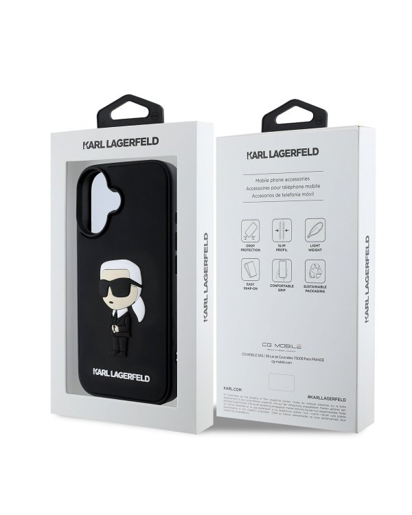 Karl Lagerfeld 3D Rubber Ikonik Case Защитный чехол для iPhone 16 / чёрный