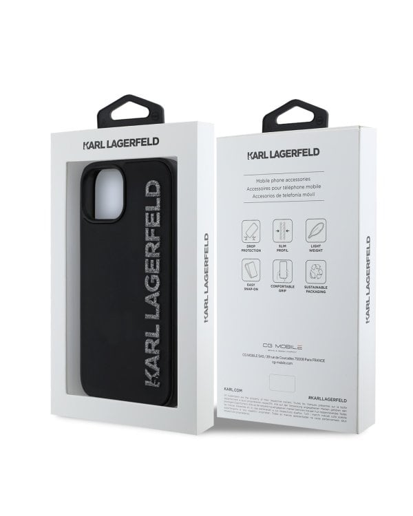 Karl Lagerfeld 3D Rubber Glitter Logo Case Защитный чехол для iPhone 15 / чёрный