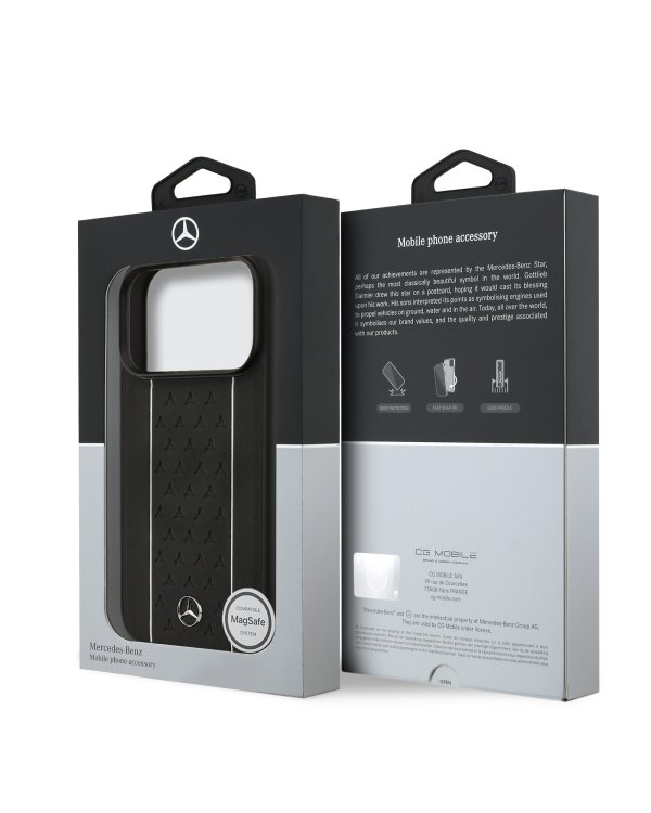 Mercedes Leather Star Pattern and Stripes MagSafe Case Чехол для Apple iPhone 17 Pro