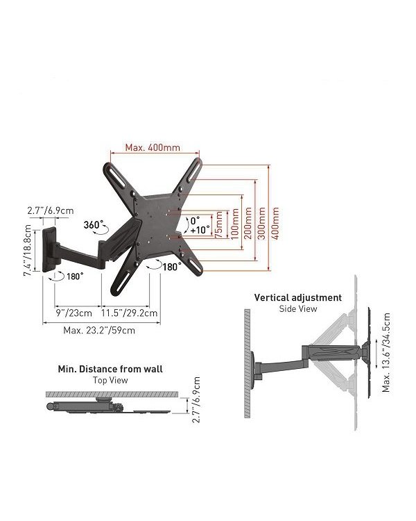 Nedis TVWM2732MBK Настенный кронштейн для LED / LCD / PLASMA TV / 23 - 55" / Max. 30kg