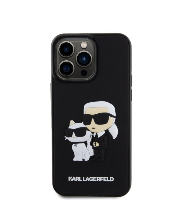 Karl Lagerfeld 3D Rubber Karl and Choupette Case Защитный чехол для iPhone 14 Pro Max / чёрный