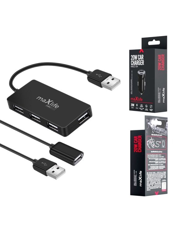 Maxlife Home Office USB 2.0 USB - 4x USB 0,15 m black + кабель 1,5 m Hub