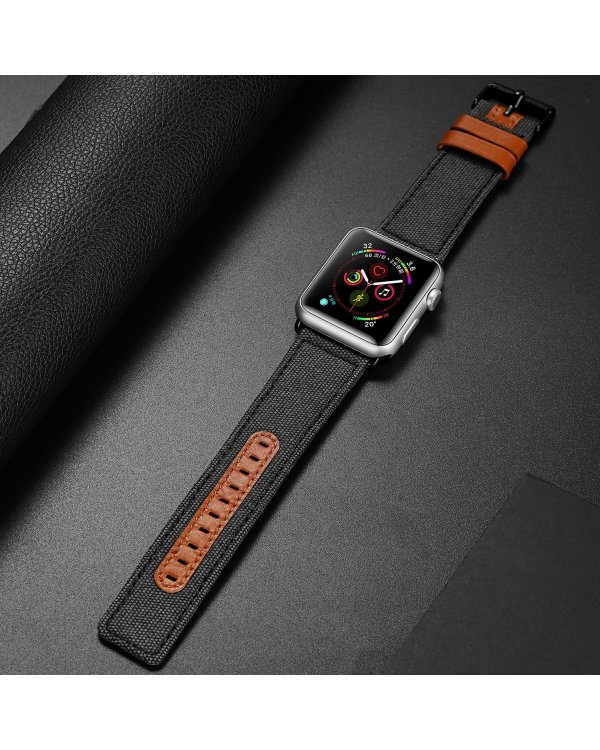 Dux Ducis Canvas Кожанный Ремешок для часов Apple Watch 38 / 40 mm Черный-Коричневый