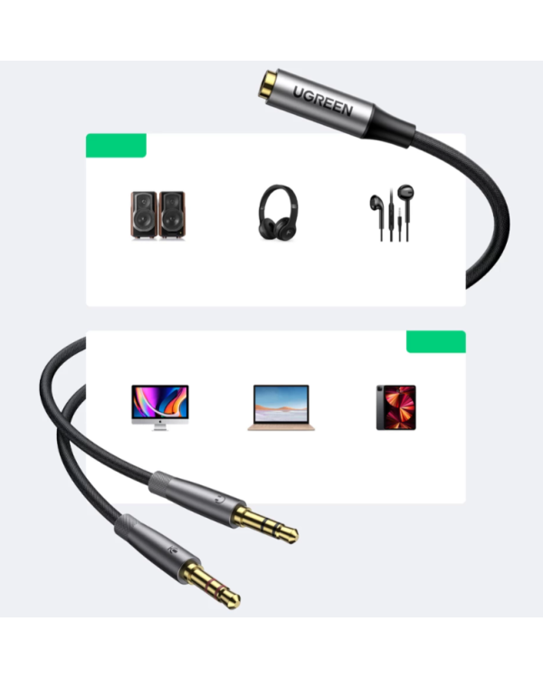 Ugreen AV193 Аудио Кабель 3.5mm Jack female - x2 male / 0.2m