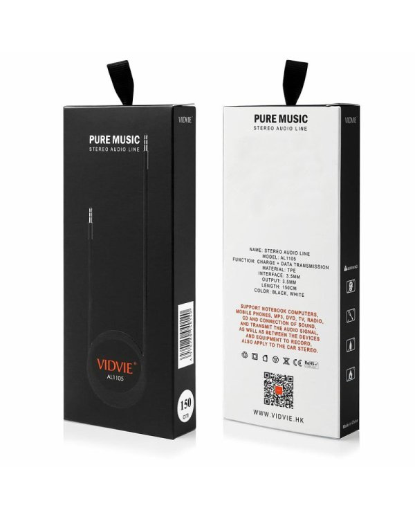 Vidvie AL1105W Премиум AUX провод 3.5 mm -> 3.5 mm 1.5 m Черный