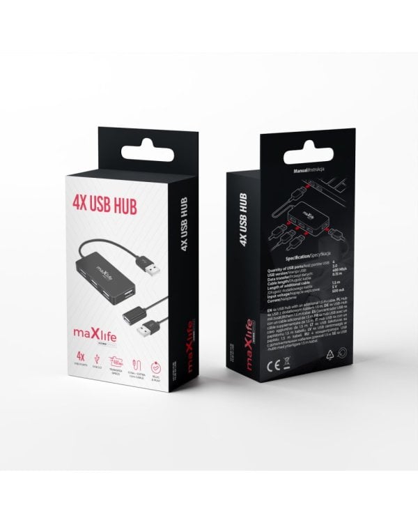 Maxlife Home Office USB 2.0 USB - 4x USB 0,15 m black + кабель 1,5 m Hub