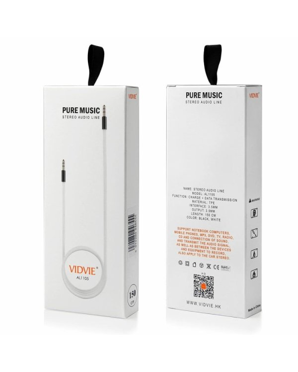 Vidvie AL1105W Премиум AUX провод 3.5 mm -> 3.5 mm 1.5 m Белый