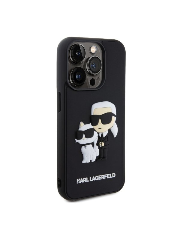 Karl Lagerfeld 3D Rubber Karl and Choupette Case Защитный чехол для iPhone 15 Pro / чёрный