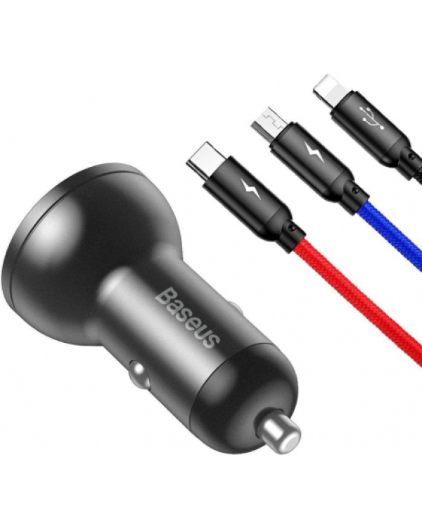 Baseus TZCCBX-0G 24W Автомобильное зарядное устройство с многофункциональным 3in1 зарядным кабелем