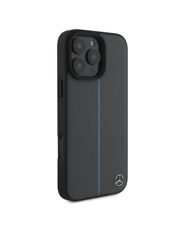 Mercedes Leather Blue Stripe MagSafe Case Чехол для Apple iPhone 16 Pro