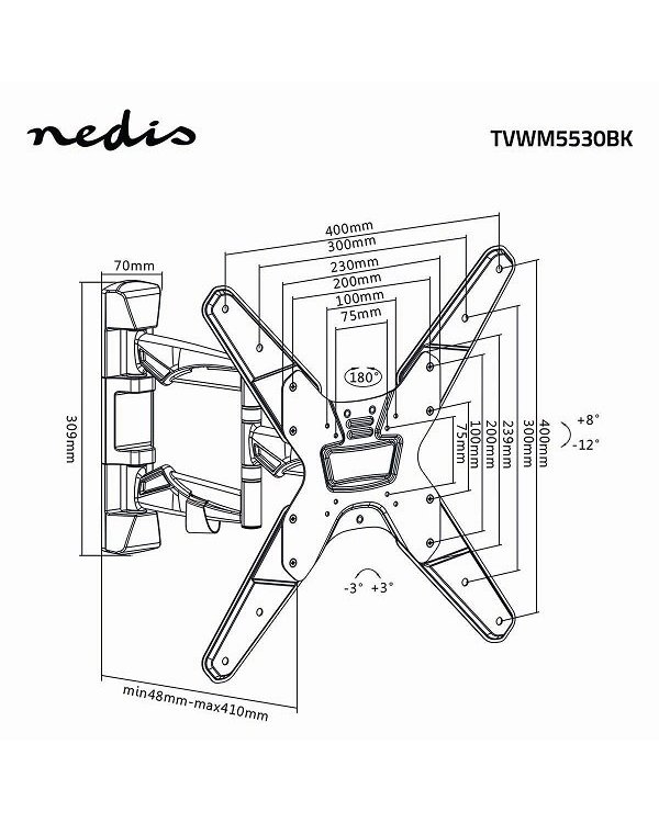 Nedis TVWM5530BK Настенный поворотный ТВ кронштейн LED / LCD / PLASMA TV 32-55"/ Max 30kg
