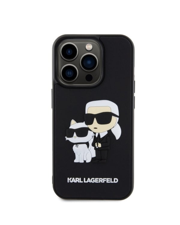 Karl Lagerfeld 3D Rubber Karl and Choupette Case Защитный чехол для iPhone 15 Pro / чёрный
