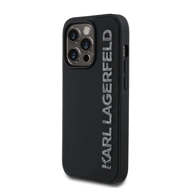 Karl Lagerfeld 3D Rubber Glitter Logo Case Защитный чехол для iPhone 14 Pro / чёрный