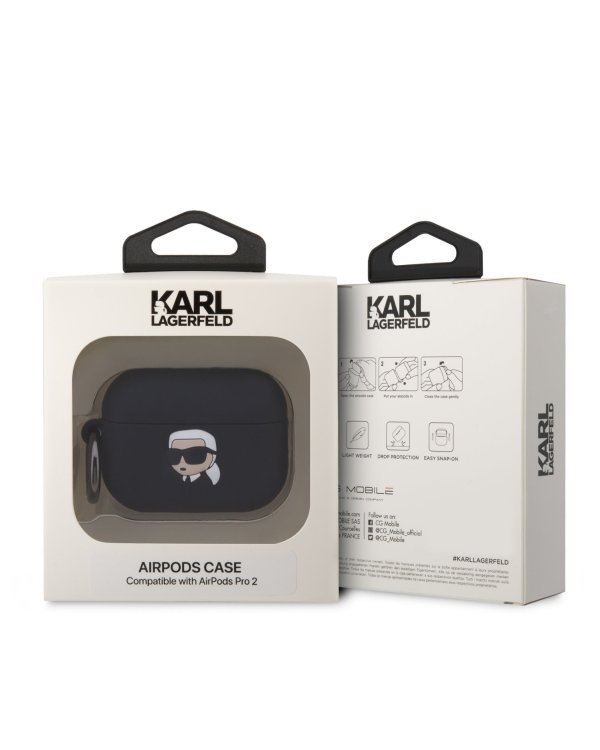Karl Lagerfeld 3D Logo NFT Karl Head Silicone Case Защитный чехол для AirPods Pro 2 / чёрный