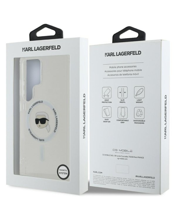 Karl Lagerfeld Button Karl Head Printed Logo MagSafe Чехол для Samsung Galaxy S25 Ultra