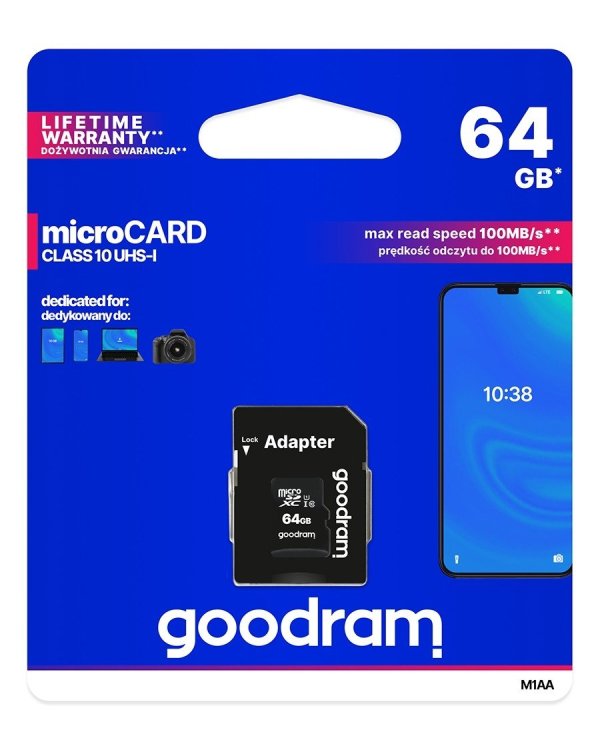 Goodram 64GB Micro SDHC U1-I Class 10 Kарта памяти с адаптером