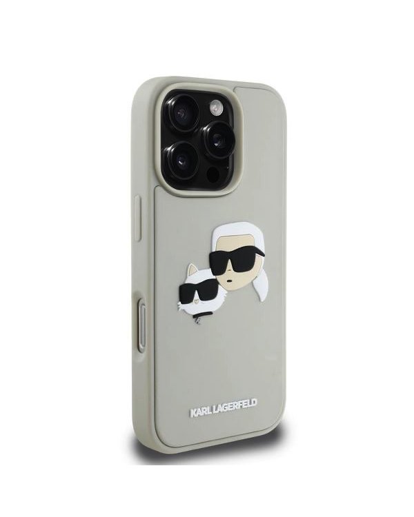Karl Lagerfeld 3D Rubber Double Heads Case Защитный чехол для iPhone 16 Pro / бежевый