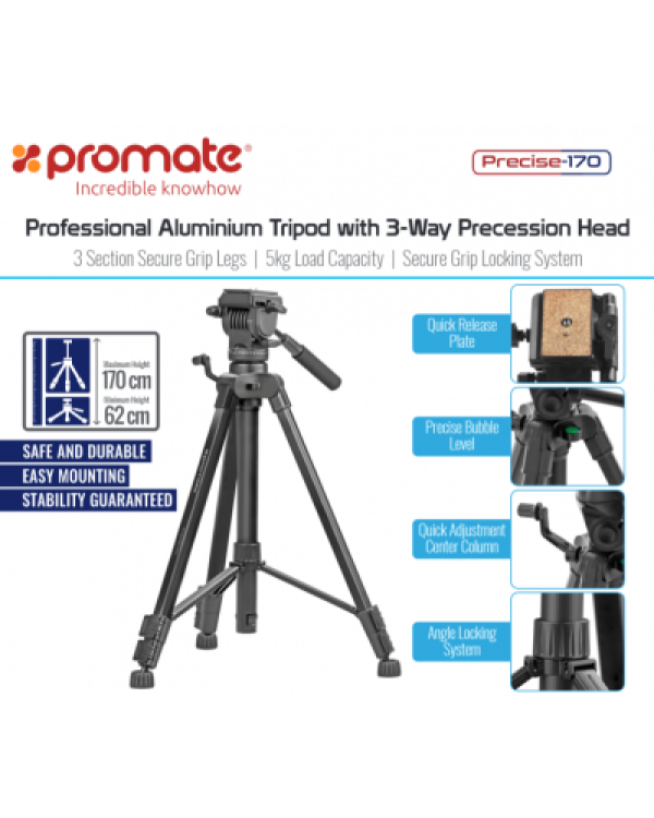 Promate PRECISE-170 Профессиональный алюминиевый штатив для фото / видео камеры