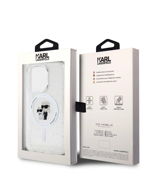 Karl Lagerfeld IML Glitter Karl and Choupette MagSafe Case Защитный чехол для iPhone 15 Pro / прозрачный