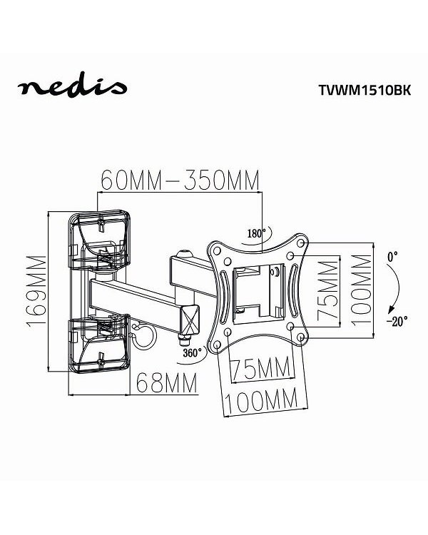 Nedis TVWM1510BK TV настенный поворотный кронштейн для телевизоров до LED / LCD / PLASMA TV 13-27 / 15kg
