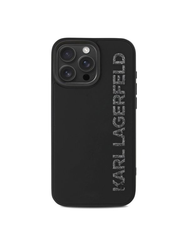 Karl Lagerfeld 3D Rubber Glitter Logo Case Защитный чехол для iPhone 15 Pro Max / чёрный