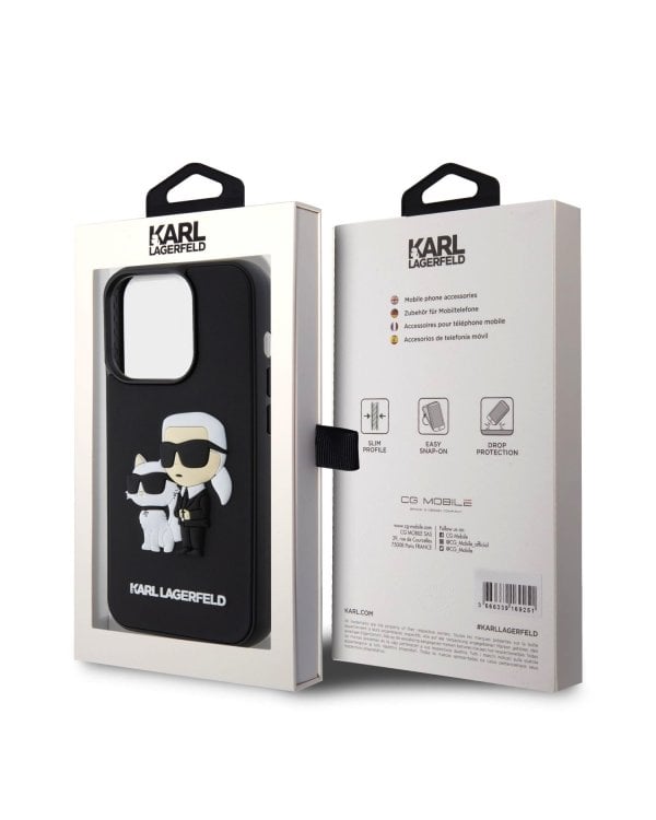 Karl Lagerfeld 3D Rubber Karl and Choupette Case Защитный чехол для iPhone 13 Pro / чёрный