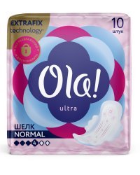 Прокладки впитывающие Ola! "Ultra Normal", гигиенические женские, шелковистая поверхность, ультратонкие с крылышками, 4 капли, 10 штук
