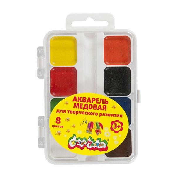 Акварель "Каляка-Маляка", квадратный кювет, 8 цветов, без кистей
