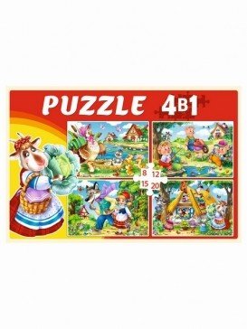 Пазлы 4 в 1. Любимые сказки, 8, 12, 15, 20 элементов