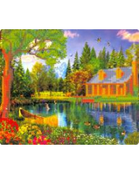 Алмазная мозаика "Дом у реки", 21х25 см