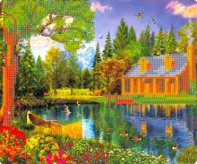Алмазная мозаика "Дом у реки", 21х25 см