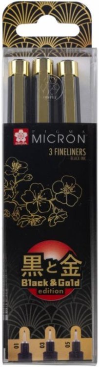 Набор капиллярных ручек Pigma Micron Gold Limited Edition, 3 штуки, черный