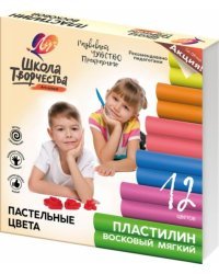 Пластилин восковой Школа творчества, 12 цветов, со стеком