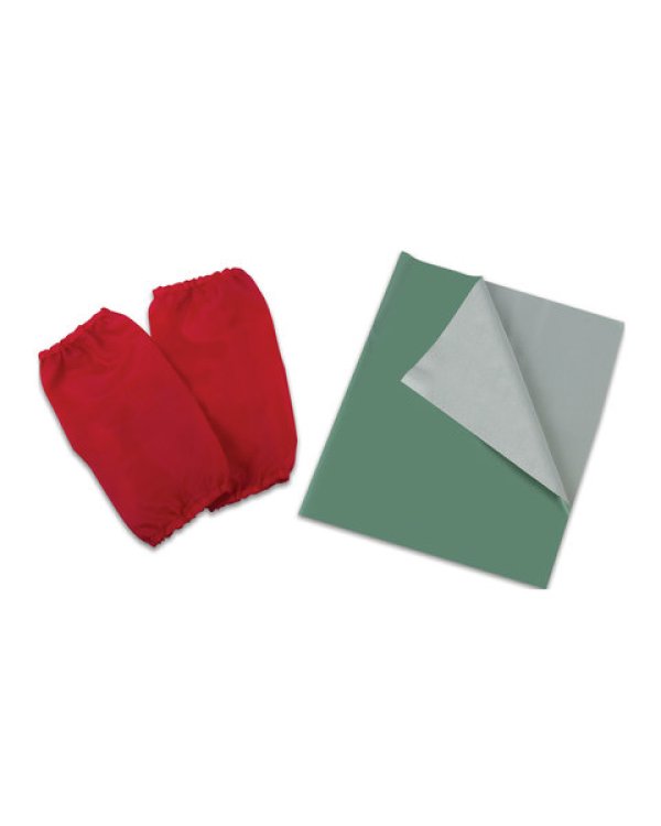 Набор для уроков труда "Пифагор": клеенка ПВХ (зеленая) размером 69х40 см, нарукавники (красные)